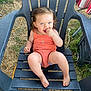 Alycia a rejoint le concours — aidez-le/la à gagner de superbes lots ! baby, barefoot, black_chair, blue_eyes, casual_clothing, child, cute, daylight, grass, happy, nature, orange_tank_top, outdoor, person, plastic_chair, playful, sitting, summer, toddler, young_child