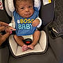 baby, car_seat, bib, hand, infant, blue_bib, clothing, cute, expression, face, foot, furniture, infant_seat, person, pink_nails, seat, sitting, small, skin, toddler