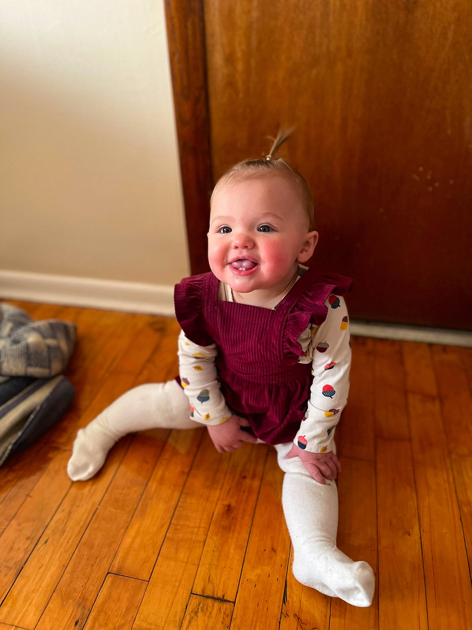 Journey joined the competition — help win amazing prizes! baby, baby_toddler_clothing, cheek, child, comfort, face, floor, flooring, fun, happy, hardwood, head, joy, laminate_flooring, person, sleeve, smile, toddler, varnish, wood