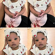 Dasiyah joined the competition — help win amazing prizes! baby, infant, child, cute, headband, strawberry, clothing, pink_pants, hands, face, portrait, person, indoor, skin, sitting, legs, holding, collage, expression, soft_light