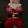 baby, sleeping, santa_claus_outfit, red_hat, holiday, slippers, keys, infant, cute, festive, child, sleep, clothing, hands, lying_down, indoor, costume, face, peaceful, adorable