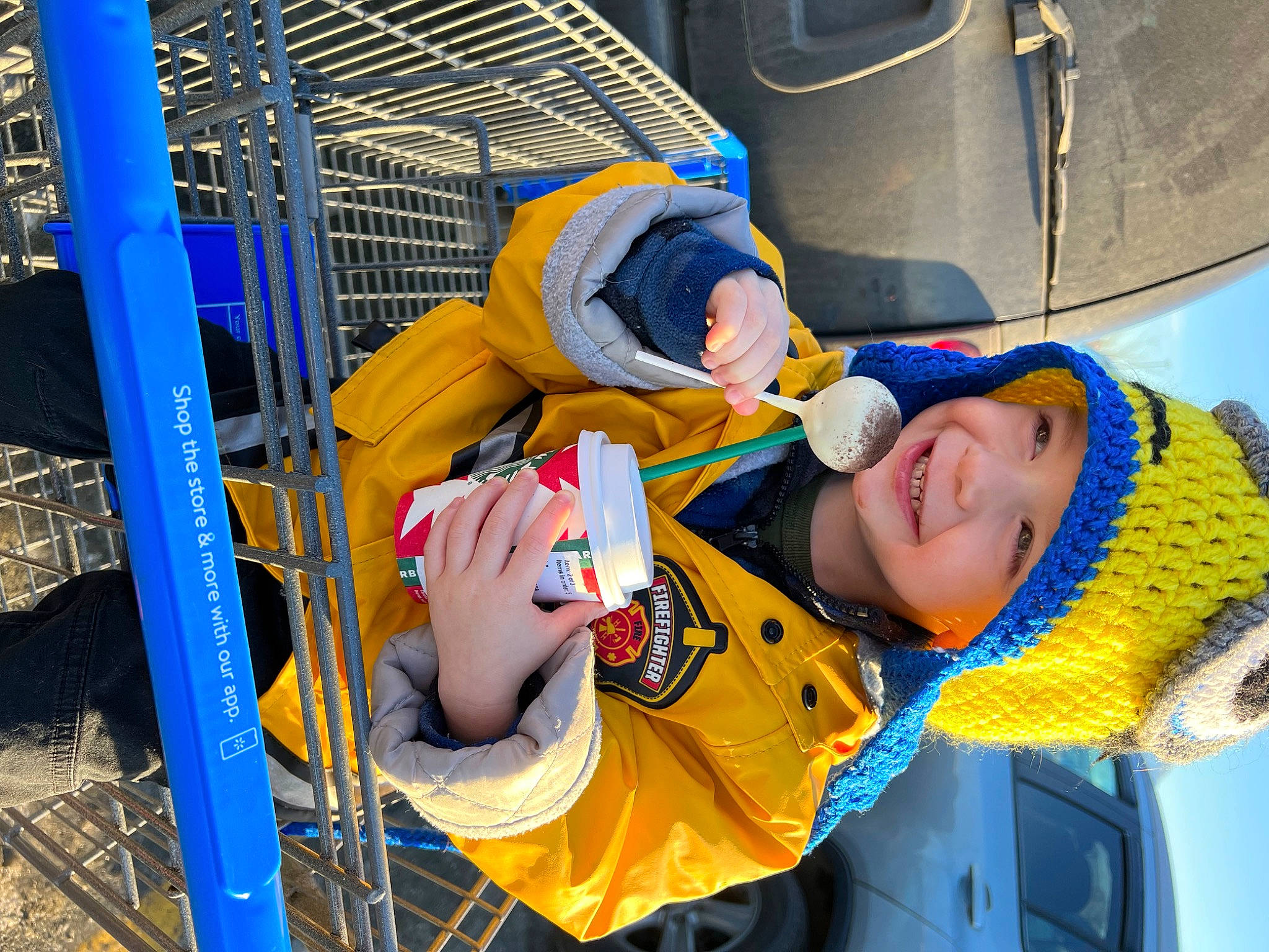 Brody joined the competition — help win amazing prizes! baby, baby_toddler_clothing, blue, cap, child, electric_blue, engineering, fun, happy, hat, headwear, joy, leisure, person, personal_protective_equipment, recreation, smile, toddler, yellow
