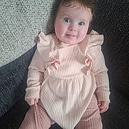 Edith is registered to the contest to win money with this photo: baby, child, infant, cute, smiling, tongue_out, ribbed_clothing, pastel_colors, sitting, couch, textured_fabric, long_sleeve, pants, indoor, portrait, playful, happy, young, person, cozy