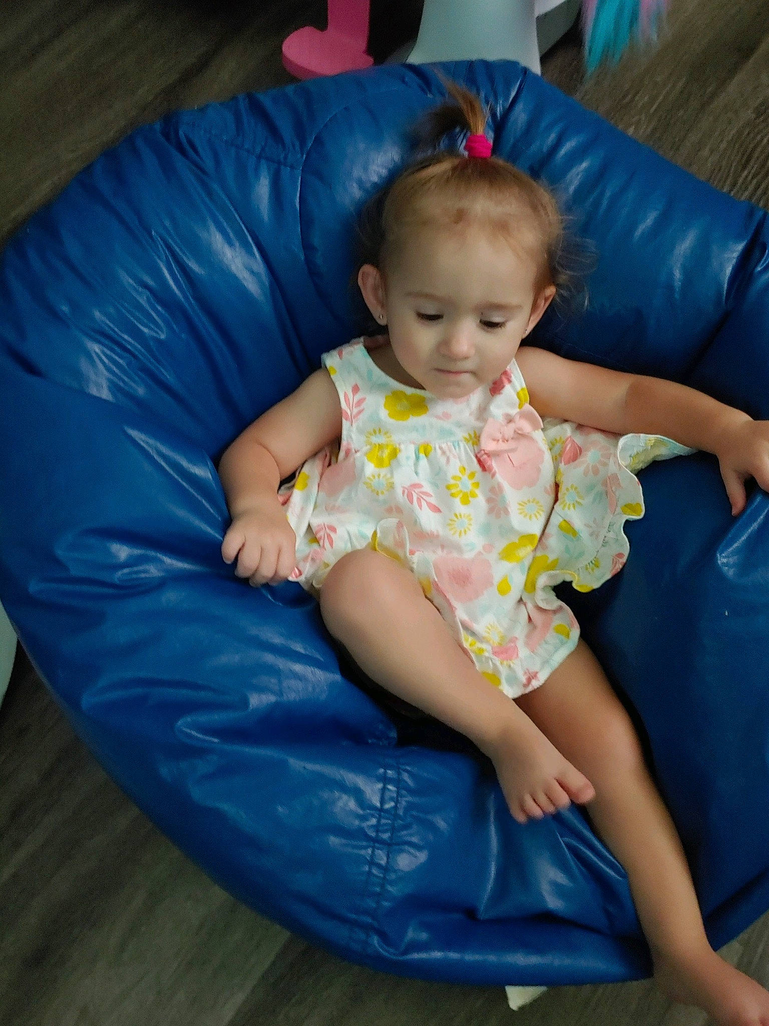 Daisy joined the competition — help win amazing prizes! baby, baby_toddler_clothing, child, comfort, couch, eye, fun, hair, happy, head, human_body, human_leg, lap, leg, leisure, organ, person, purple, skin, thigh