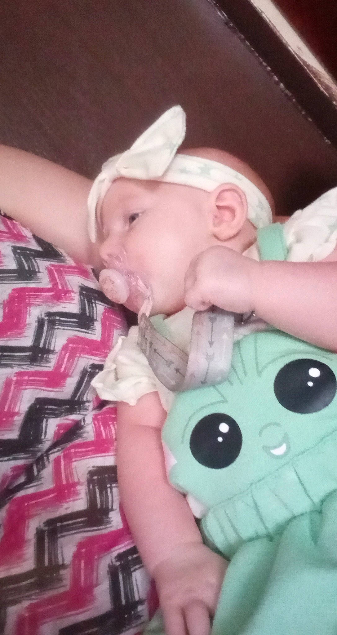 Everleigh is registered to the contest to win money with this photo: baby, baby_products, baby_sleeping, baby_toddler_clothing, cheek, child, comfort, linens, mouth, nose, organ, pattern, person, pink, product, skin, sleeve, stuffed_toy, textile, toddler