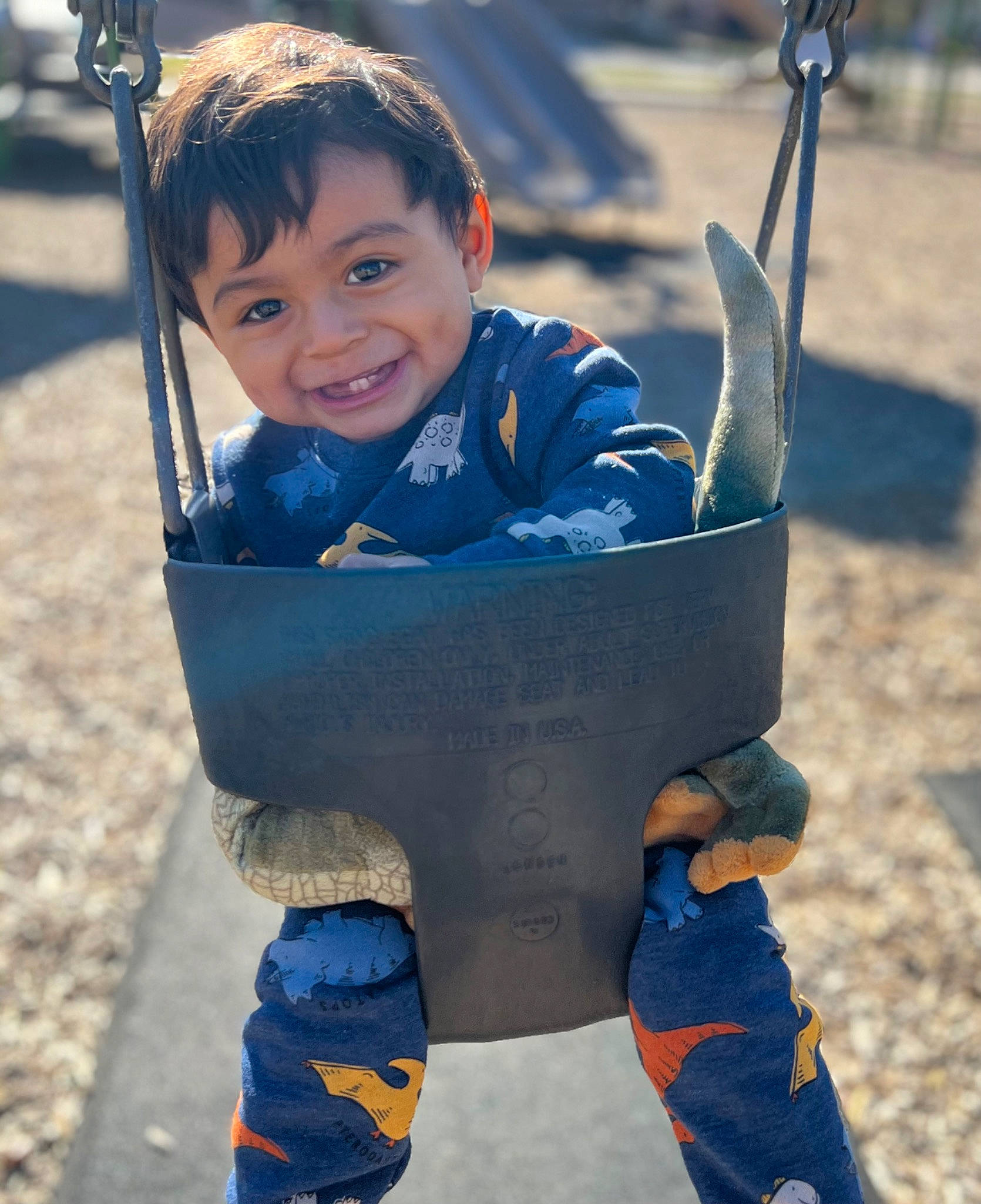 Gabriel is registered to the contest to win money with this photo: azure, baby, blue, child, city, electric_blue, fun, grass, happy, joy, leisure, outdoor_play_equipment, people_in_nature, person, recreation, sand, sitting, smile, swing, toddler