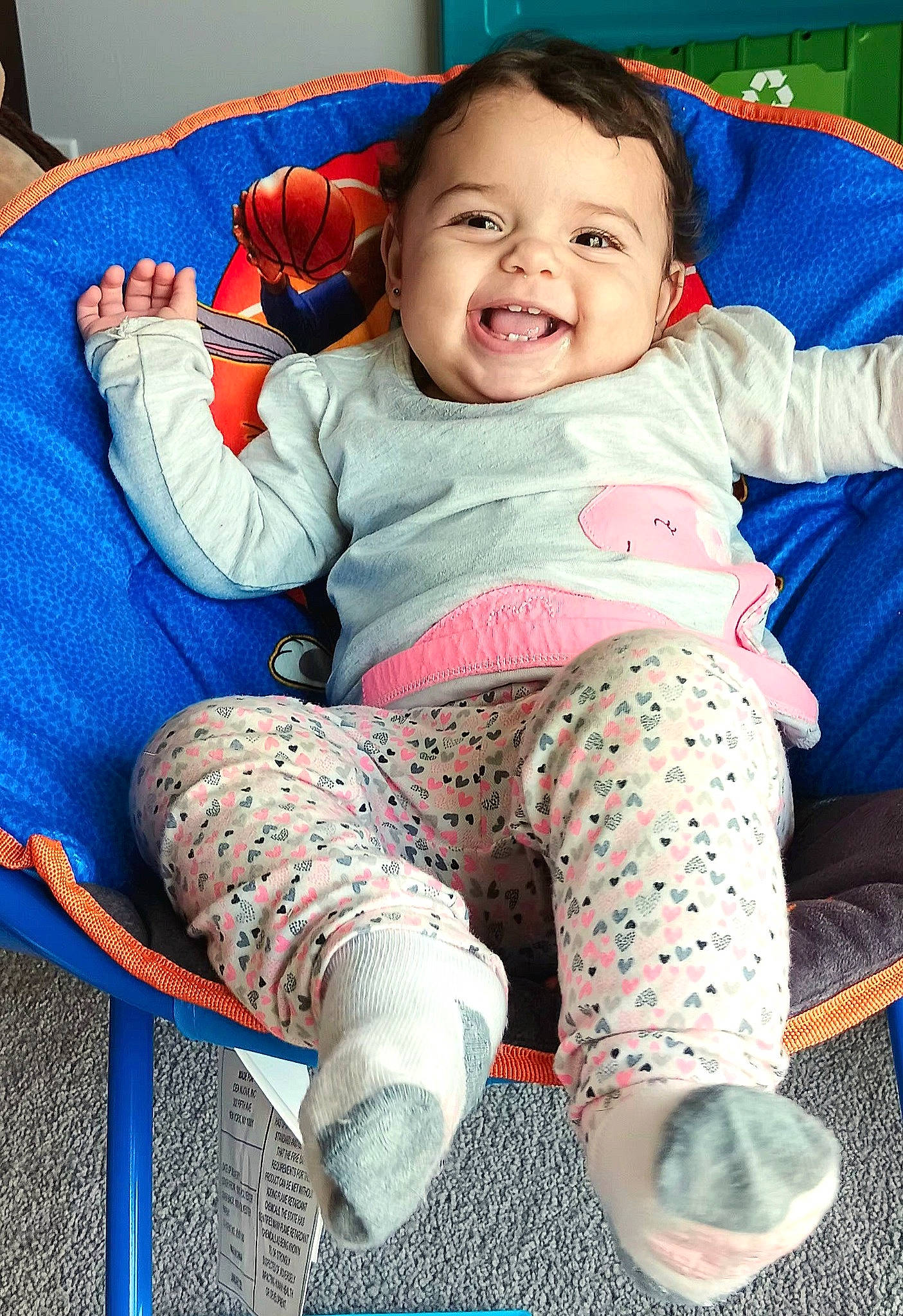 Emerald joined the competition — help win amazing prizes! baby, baby_toddler_clothing, blue, cheek, child, comfort, couch, eye, face, happy, head, lap, leg, person, skin, sleeve, smile, sneakers, sock, thigh