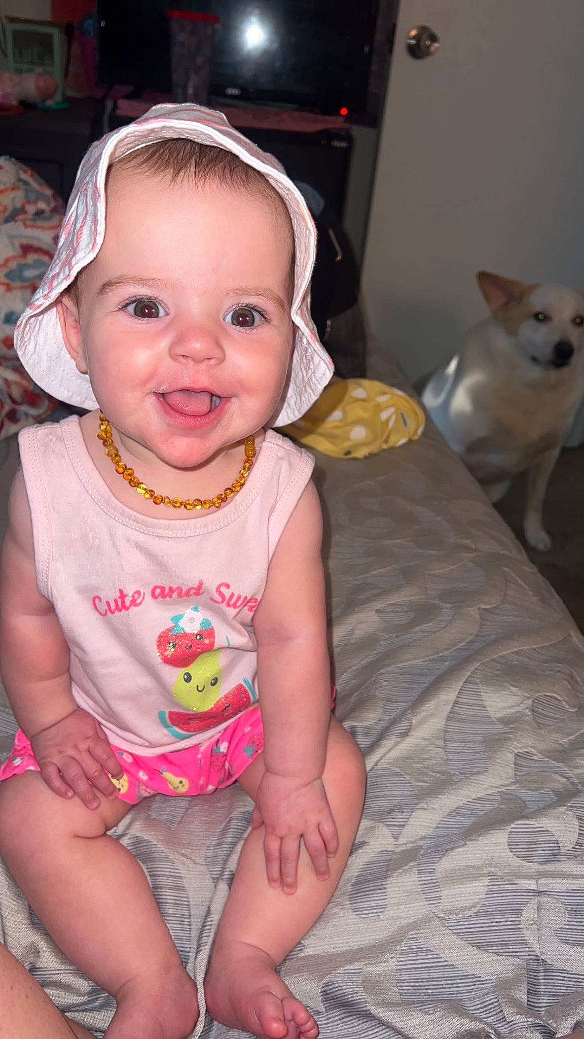 Journey joined the competition — help win amazing prizes! baby, baby_toddler_clothing, cheek, child, dog, eye, eyelash, face, facial_expression, hair, happy, head, human_body, iris, joy, lip, mouth, person, pink, skin