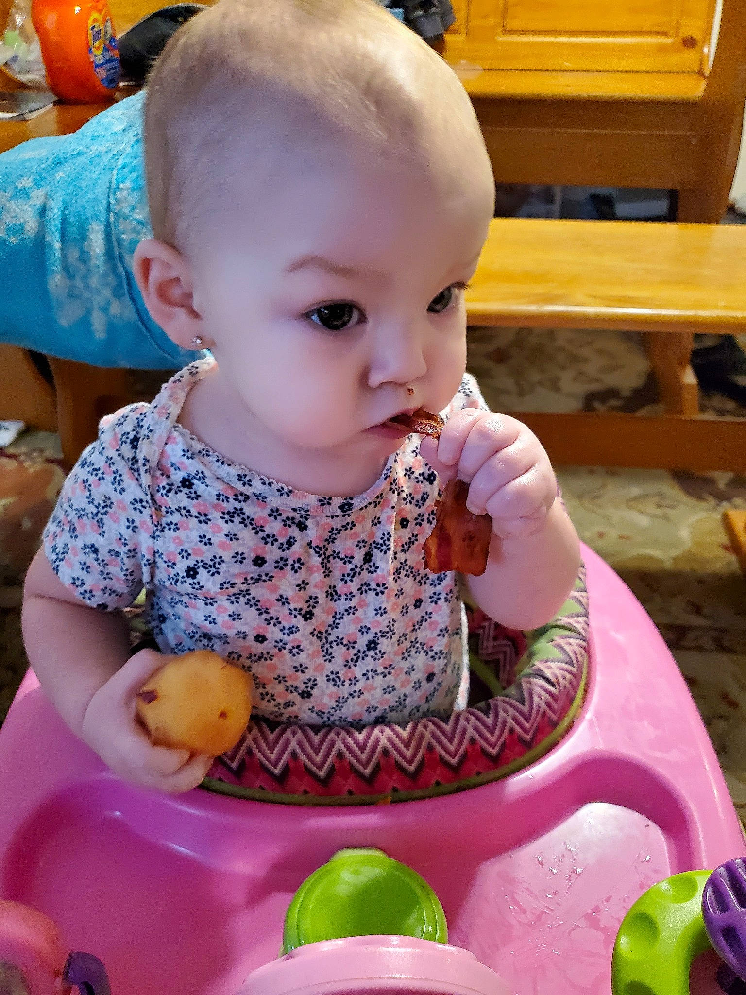 December is registered to the contest to win money with this photo: baby, child, eating, person, play, toddler