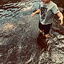 blond_hair, boy, casual_clothing, child, daylight, exploring, happy, legs_in_water, nature, outdoor, playful, reflection, ripples, shallow_water, shorts, smiling, standing, summer, tshirt, water