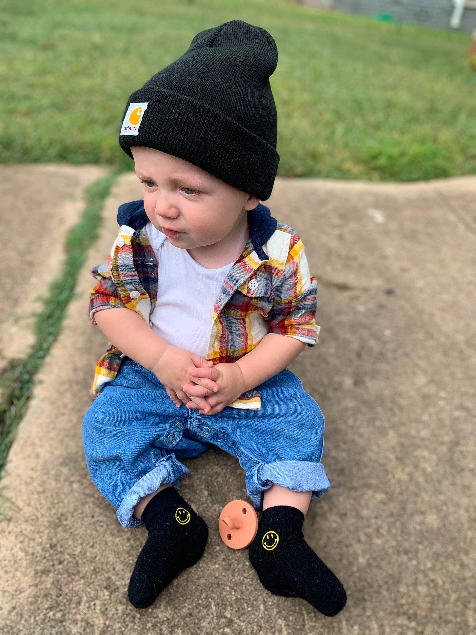 Sailor joined the competition — help win amazing prizes! baby, baby_toddler_clothing, cap, child, electric_blue, face, fun, grass, happy, head, headwear, leisure, pattern, people_in_nature, person, play, recreation, sitting, skin, sleeve