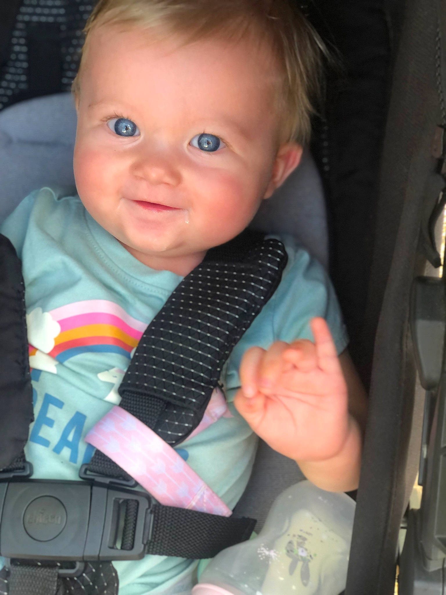 Eva joined the competition — help win amazing prizes! arm, baby, baby_carriage, baby_toddler_clothing, car_seat, cheek, child, comfort, eyebrow, finger, gesture, hand, iris, joy, nail, person, seat_belt, skin, sleeve, smile