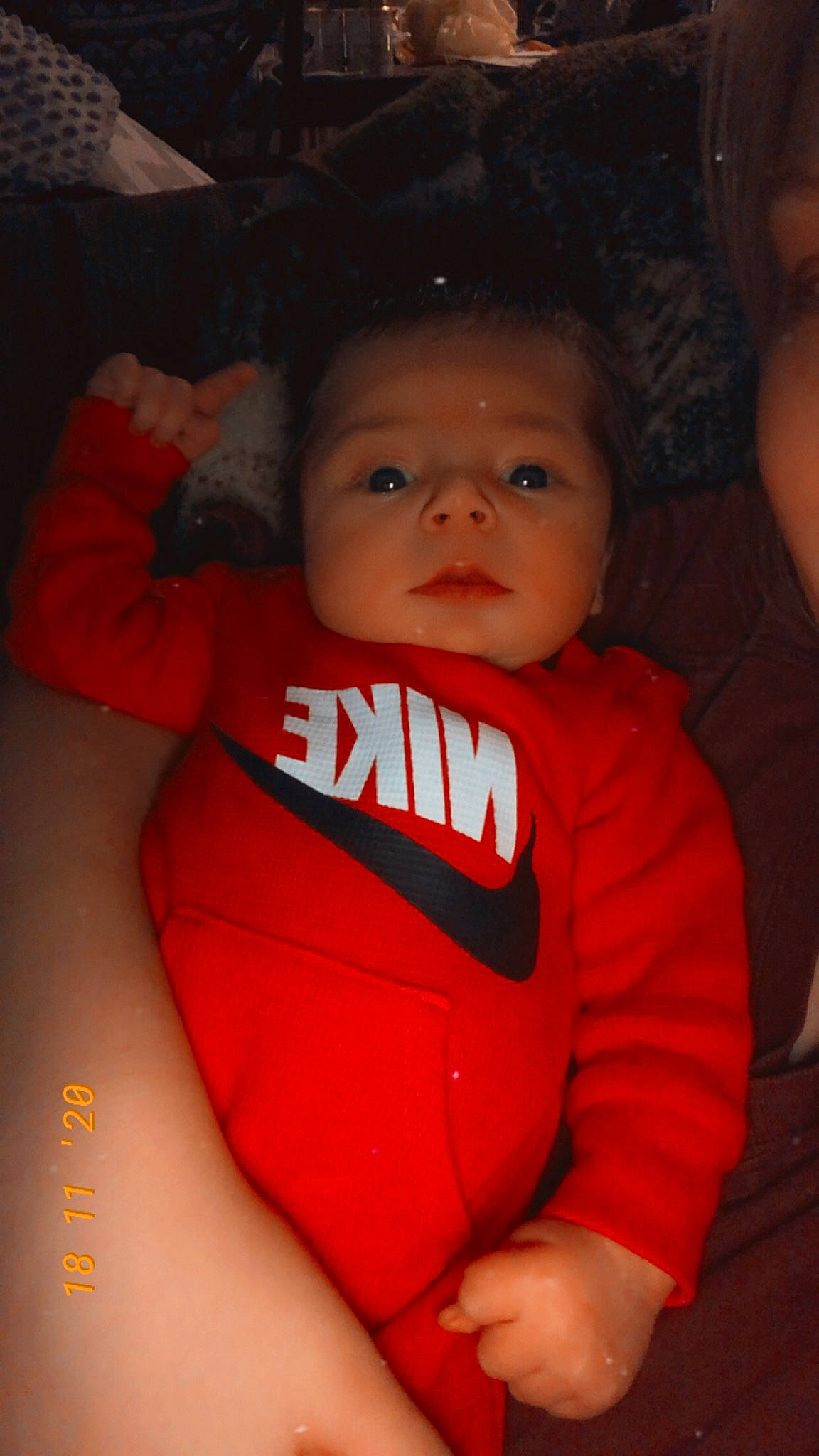 Houston is registered to the contest to win money with this photo: baby, cheek, child, eye, face, forehead, head, lip, mouth, person, red, skin, smile, toddler