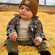 Brooks joined the competition — help win amazing prizes! baseballcap, boy, cap, child, clothing, coat, corn, face, food, grain, hat, head, jacket, male, pants, person, photography, plant, portrait, produce