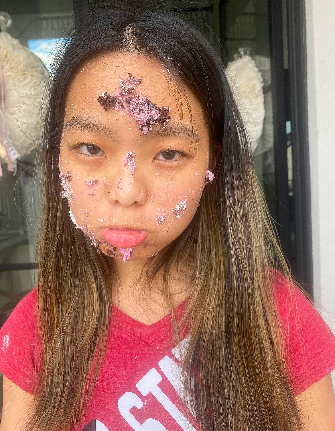 Rachel joined the competition — help win amazing prizes! bangs, black_hair, cheek, chin, ear, eyebrow, eyelash, forehead, happy, jaw, jewellery, lip, long_hair, magenta, makeover, mouth, neck, nose, person, pink