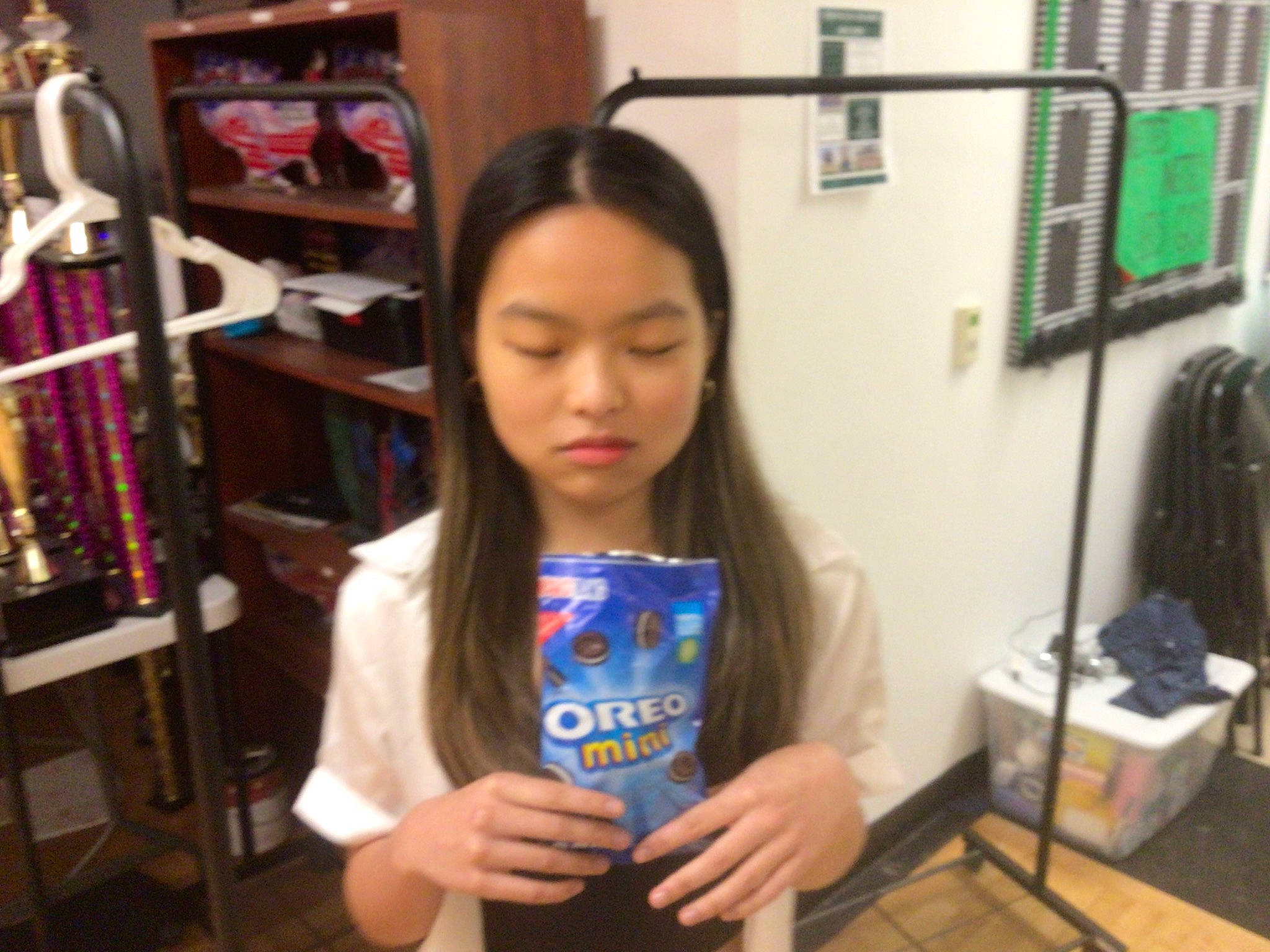 Rachel joined the competition — help win amazing prizes! backpack, bangs, customer, drink, electric_blue, event, fun, hair_coloring, hand, hime_cut, long_hair, luggage_and_bags, nail, person, plastic_bottle, retail, shelf, shelving, t_shirt, thumb