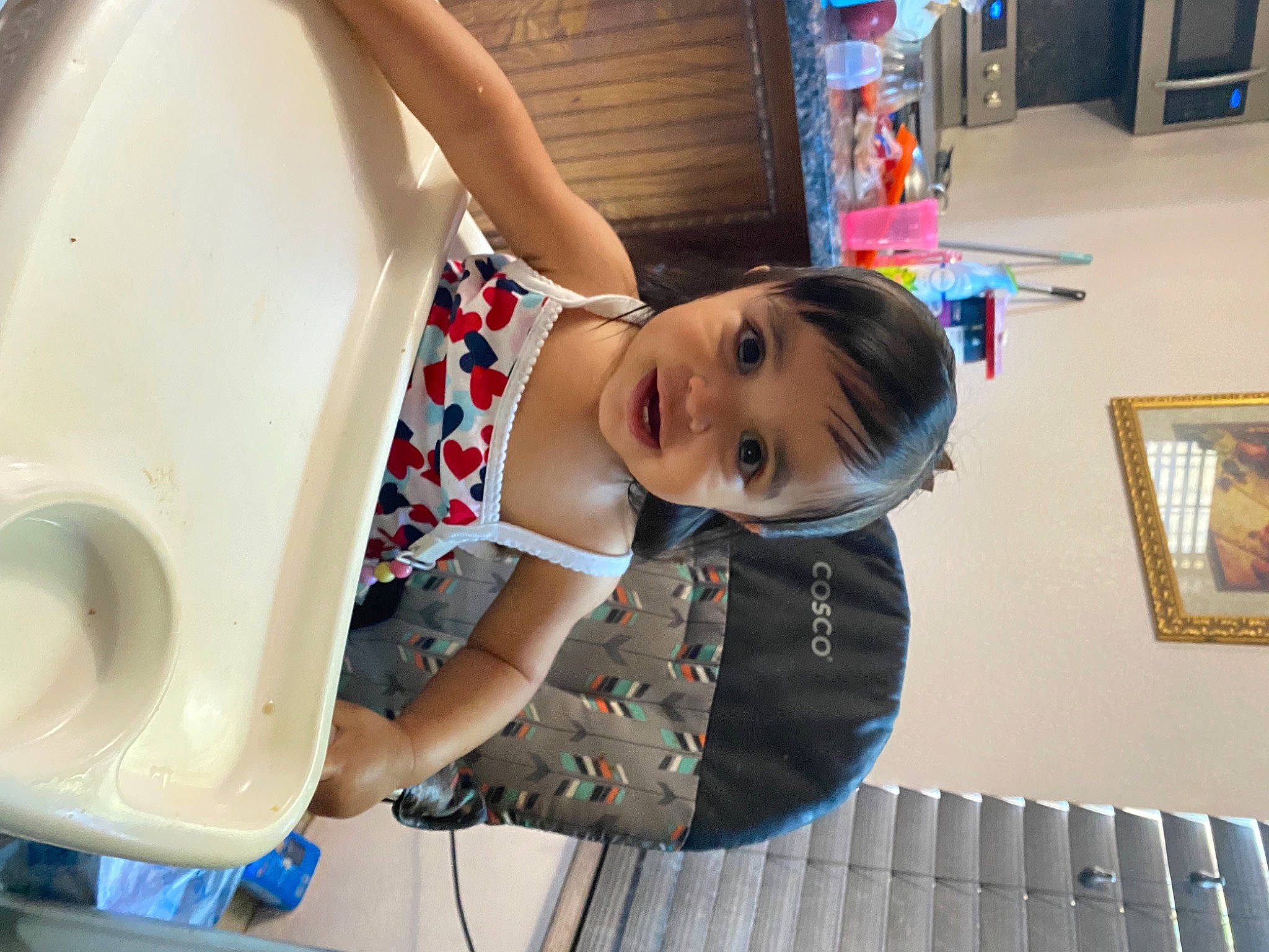 Catherine is registered to the contest to win money with this photo: baby, baby_toddler_clothing, blue, child, electric_blue, fun, happy, leisure, machine, person, picture_frame, play, plumbing, plumbing_fixture, product, smile, standing, t_shirt, toddler, toilet