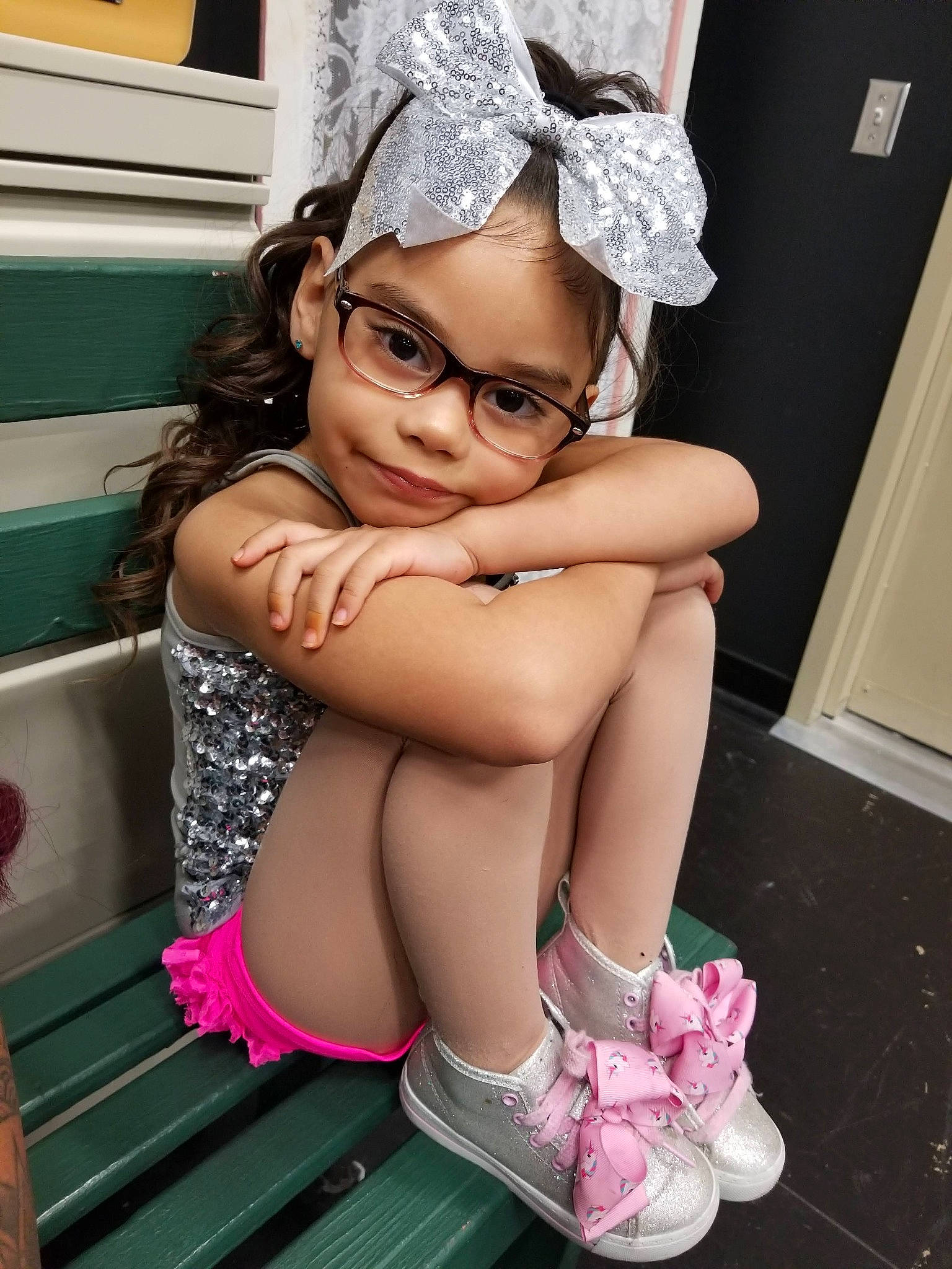 Nariah joined the competition — help win amazing prizes! child, daughter, finger, footwear, glasses, headgear, human_leg, leg, person, pink, shoe, sitting, thigh, toddler