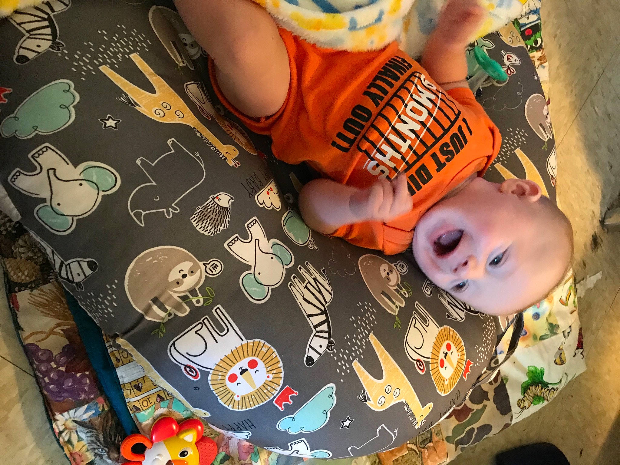 Elijah joined the competition — help win amazing prizes! art, baby_toddler_clothing, child, circle, fashion_accessory, flooring, fun, happy, linens, orange, pattern, person, smile, sunglasses, t_shirt, table, textile, toddler, visual_arts, wood