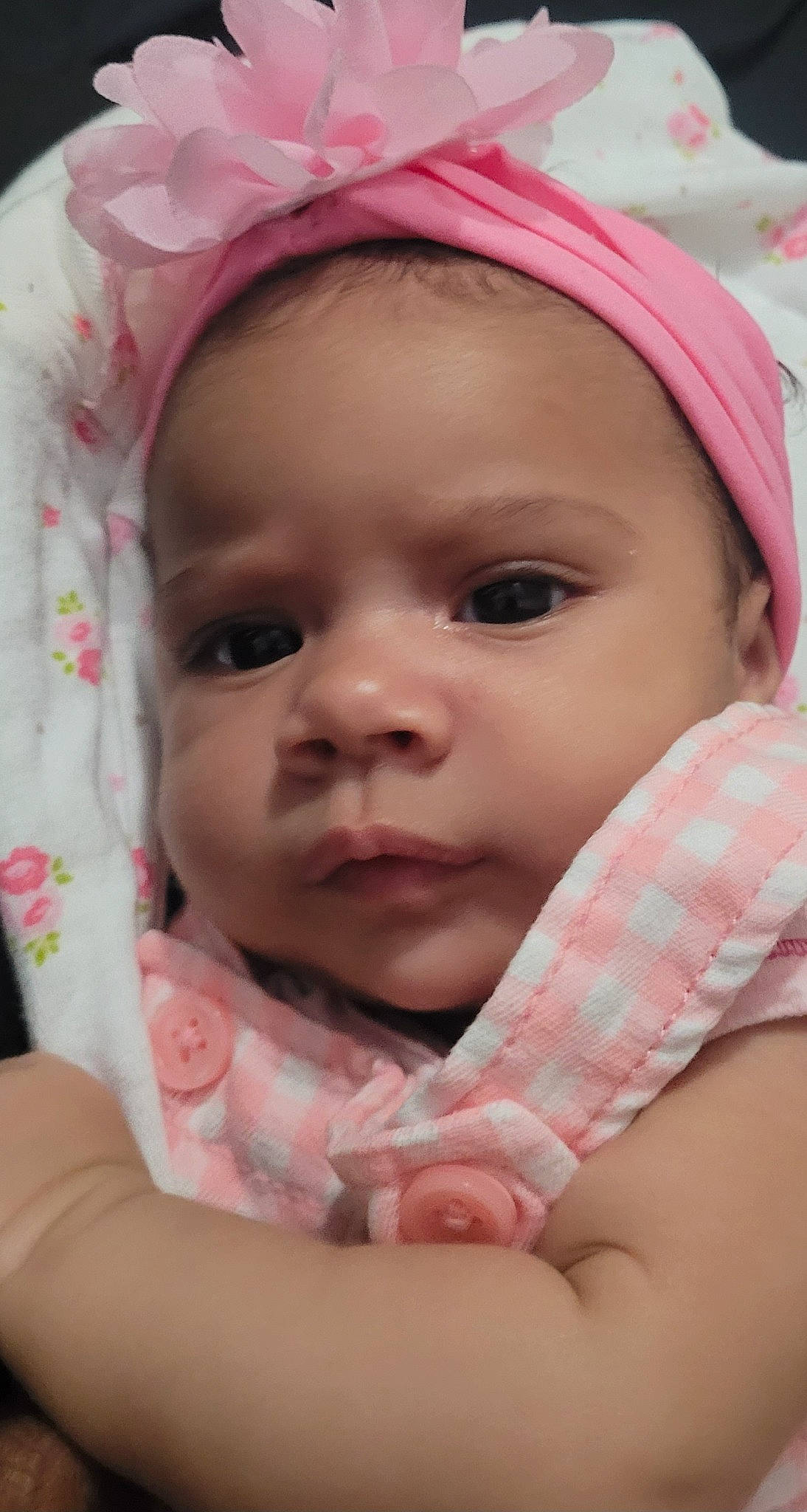 Maddison is registered to the contest to win money with this photo: baby, baby_toddler_clothing, cheek, chin, comfort, eye, eyebrow, eyelash, facial_expression, finger, headgear, headwear, iris, lip, mouth, nose, person, pink, product, skin