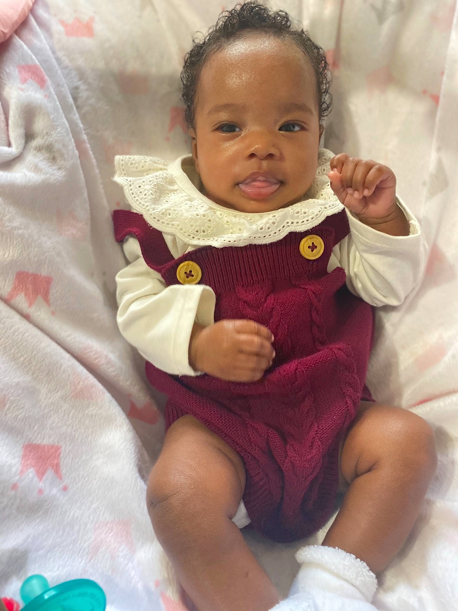 Giavanna joined the competition — help win amazing prizes! baby, baby_toddler_clothing, cheek, chin, comfort, eye, eyebrow, face, happy, head, iris, linens, lip, nose, person, pink, sitting, skin, sleeve, textile