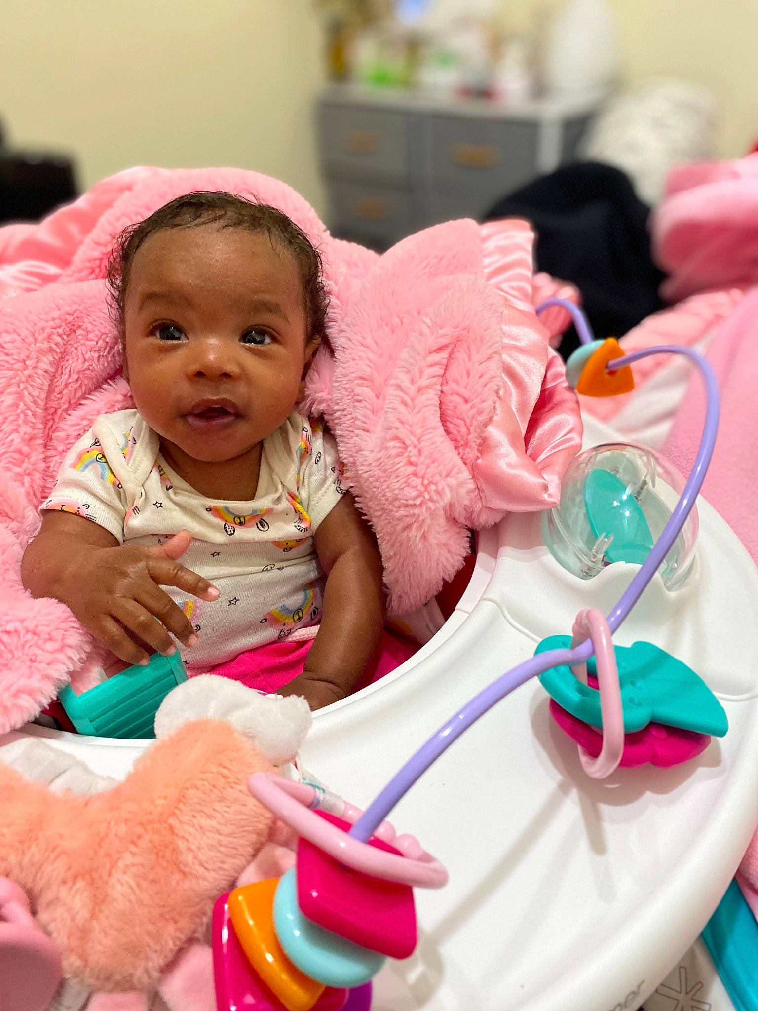 Giavanna is registered to the contest to win money with this photo: baby, baby_toddler_clothing, cheek, child, dress, event, finger, fun, happy, head, leisure, magenta, person, pink, product, room, sharing, sitting, skin, tableware