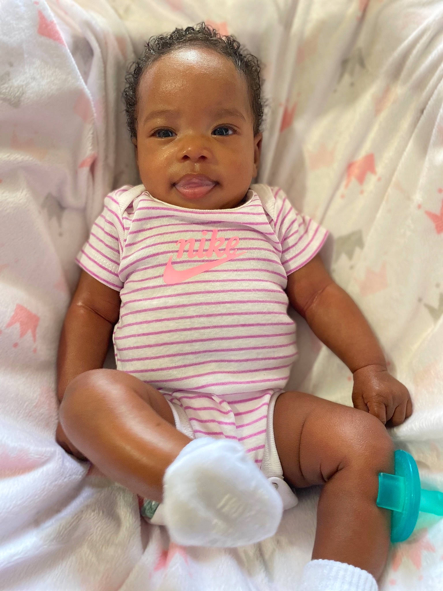 Giavanna is registered to the contest to win money with this photo: baby, baby_products, baby_toddler_clothing, cheek, child, comfort, face, finger, happy, head, iris, person, pink, product, skin, sleeve, smile, textile, thumb, toddler