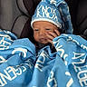 baby, blanket, blue, car_seat, child, clothing, cozy, cute, face, hand, hat, indoors, infant, newborn, person, portrait, seat, white, wrapped, young