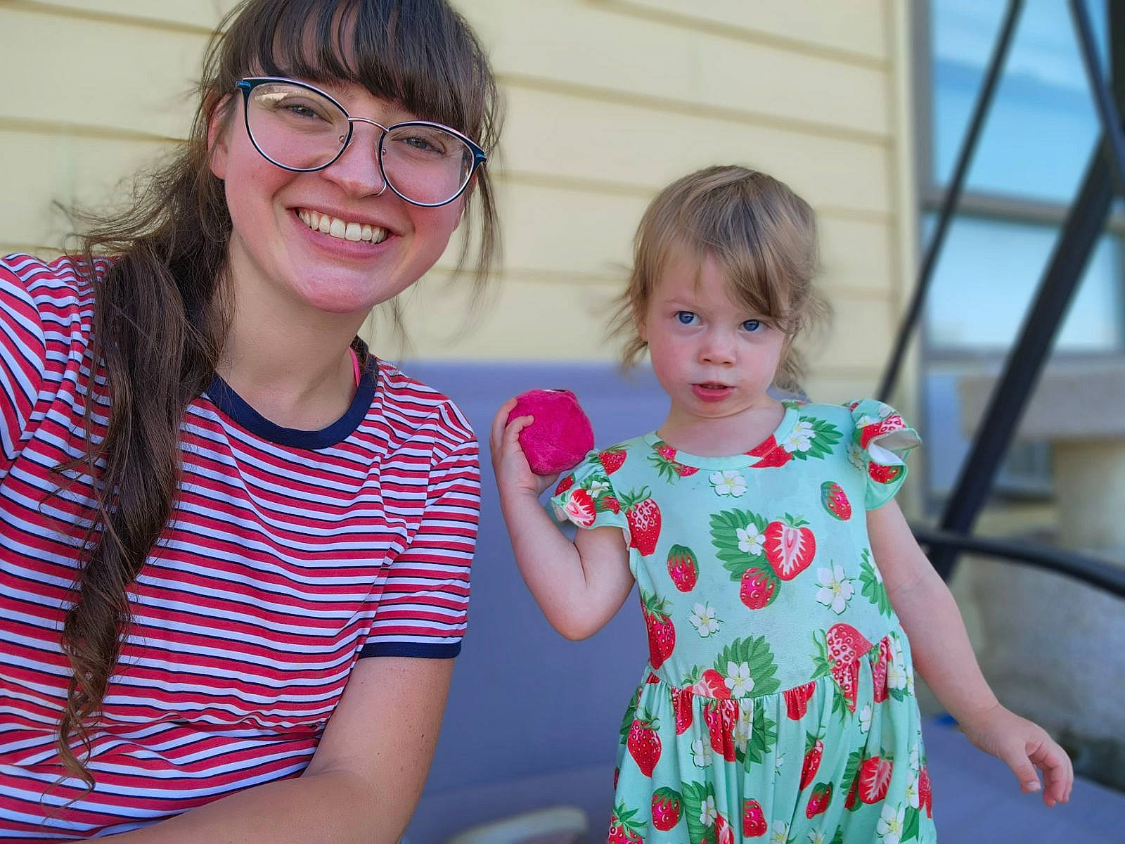 Alena joined the competition — help win amazing prizes! baby_toddler_clothing, clothing, dress, eye, eyewear, face, facial_expression, fun, glasses, hair, hairstyle, happy, head, joy, one_piece_garment, people, person, sleeve, smile, standing