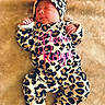Nova is registered to the contest to win money with this photo: newborn, baby, sleeping, leopard_print, onesie, hat, pink_bow, blanket, infant, cute, child, portrait, soft_texture, resting, clothing, pattern, adorable, cozy, small, peaceful
