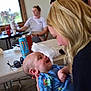 Jaxon joined the competition — help win amazing prizes! baby, woman, indoor, table, drink_can, glasses, people, smile, casual, blonde_hair, holding, interaction, seated, background, window, daylight, clothing, happy, family, portrait