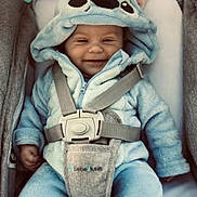William Dedinger participe au concours pour gagner de l'argent avec cette photo : baby, infant, smiling, blue_onesie, hood, car_seat, safety_harness, cute, plush_clothing, child, happy, portrait, young_child, indoors, seatbelt, comfort, warm_clothing, baby_clothing, baby_face, small_child