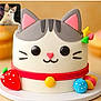 kitten, cat, cake, fondant, strawberry, colorful, cute, dessert, food, sweet, playful, decoration, pink, yellow, blue, white, gray, table, background, closeup