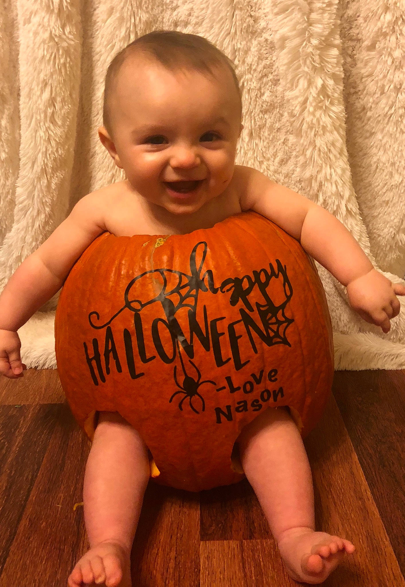 Nason joined the competition — help win amazing prizes! cheek, child, finger, girl, hand, happiness, infant, person, pumpkin, skin, smile, toddler
