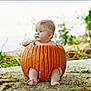 baby, pumpkin, outdoor, cute, child, fall, autumn, sitting, fur_rug, nature, greenery, skin, portrait, legs, eyes, curious, seasonal, holiday, cute_expression, baby_in_pumpkin