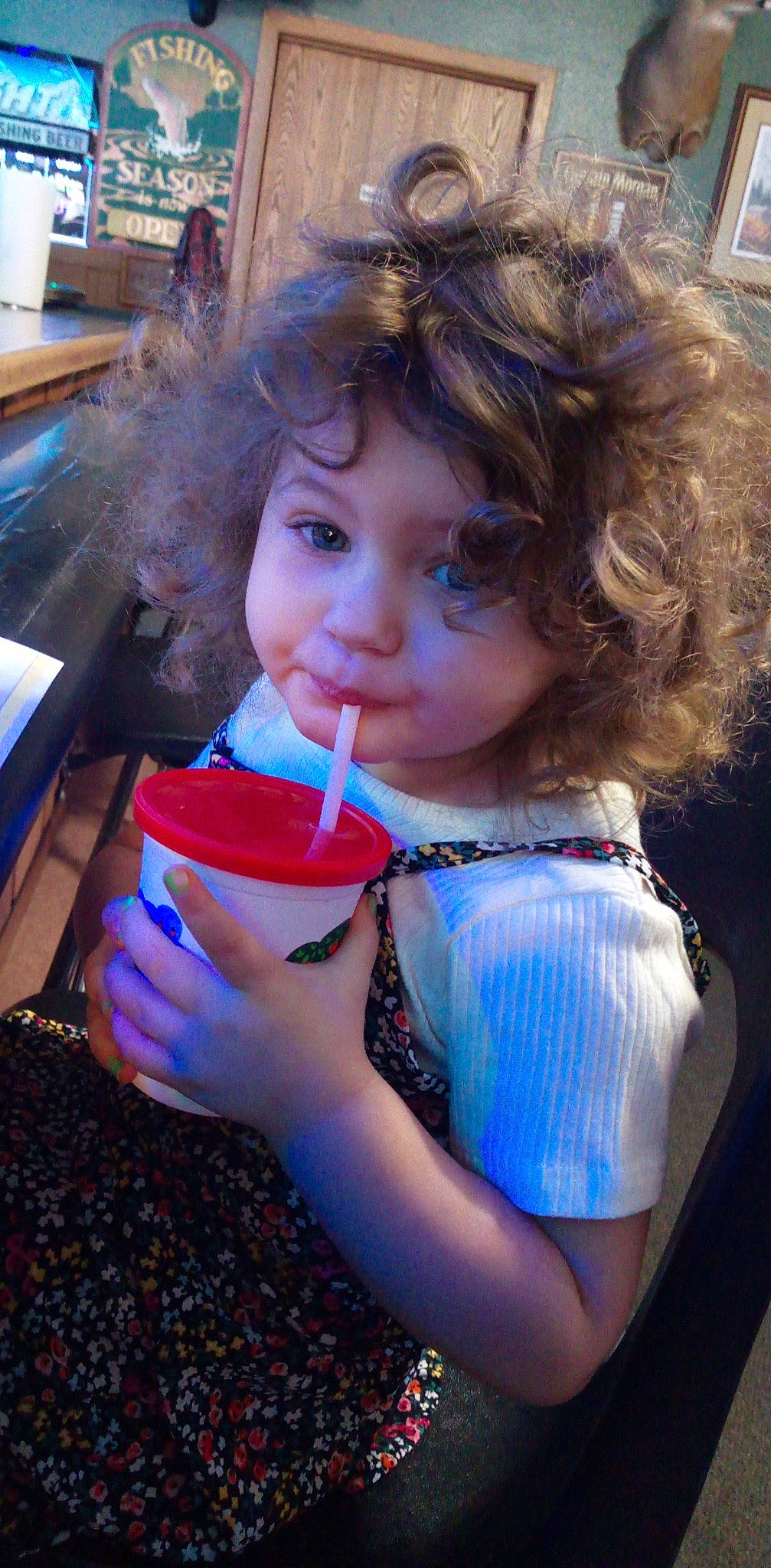 Maria joined the competition — help win amazing prizes! blond, brown_hair, child, dress, drink, drinking, electric_blue, eyelash, fruit, fun, happy, iris, lip, nose, person, sitting, skin, summer, sweetness, toddler