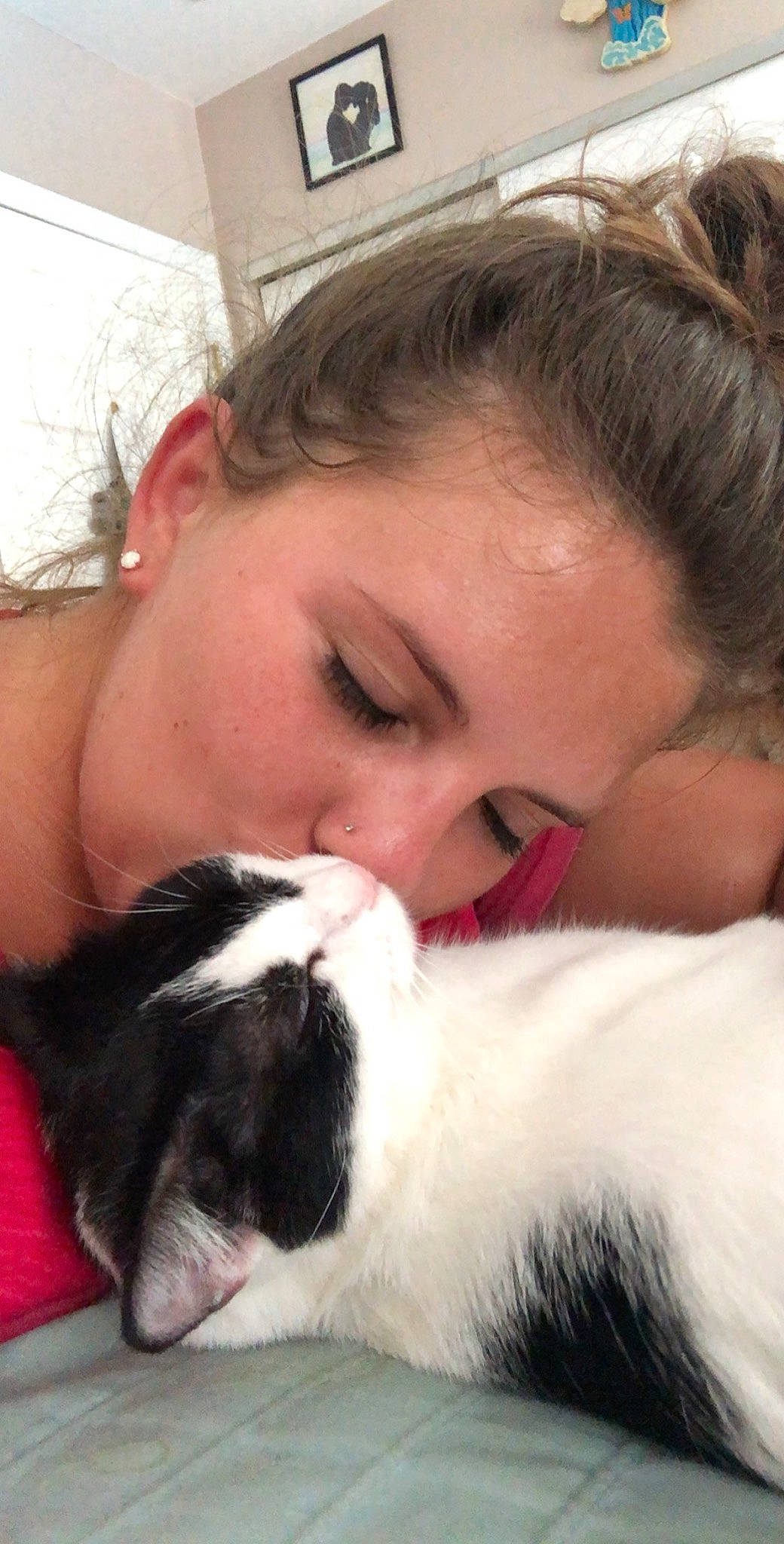 Renee joined the competition — help win amazing prizes! carnivore, cat, companion_dog, ear, fur, interaction, kiss, love, mouth, nap, neck, nose, puppy_love, smile, whiskers