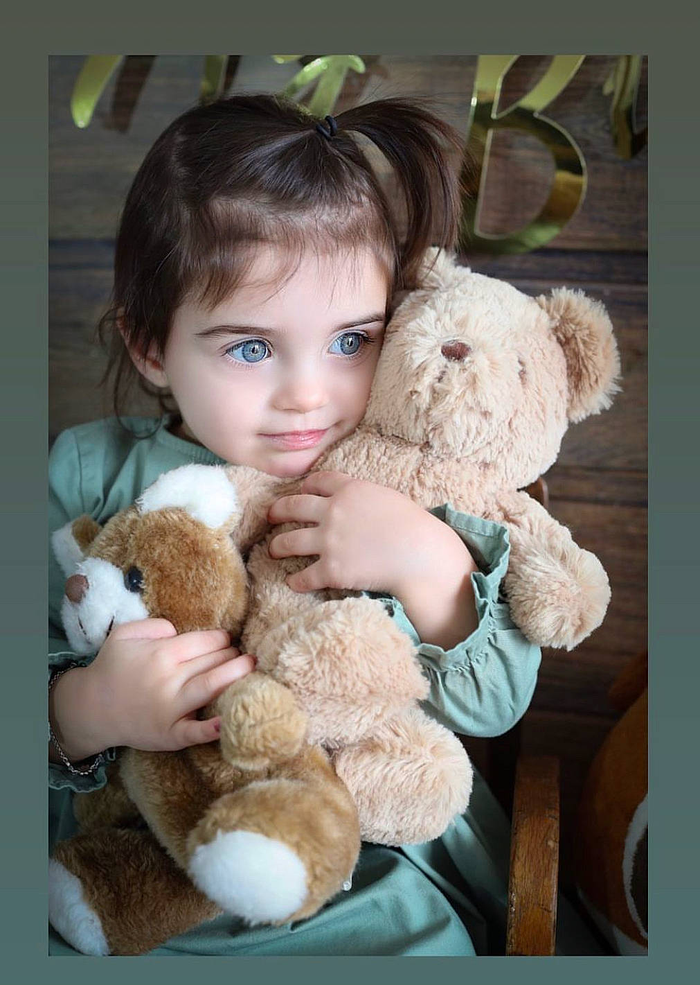 Dorea participe au concours pour gagner de l'argent avec cette photo : baby_toys, brown_hair, cheek, child, doll, fawn, fur, gesture, happy, head, person, picture_frame, plush, product, sitting, skin, stuffed_toy, teddy_bear, textile, toy