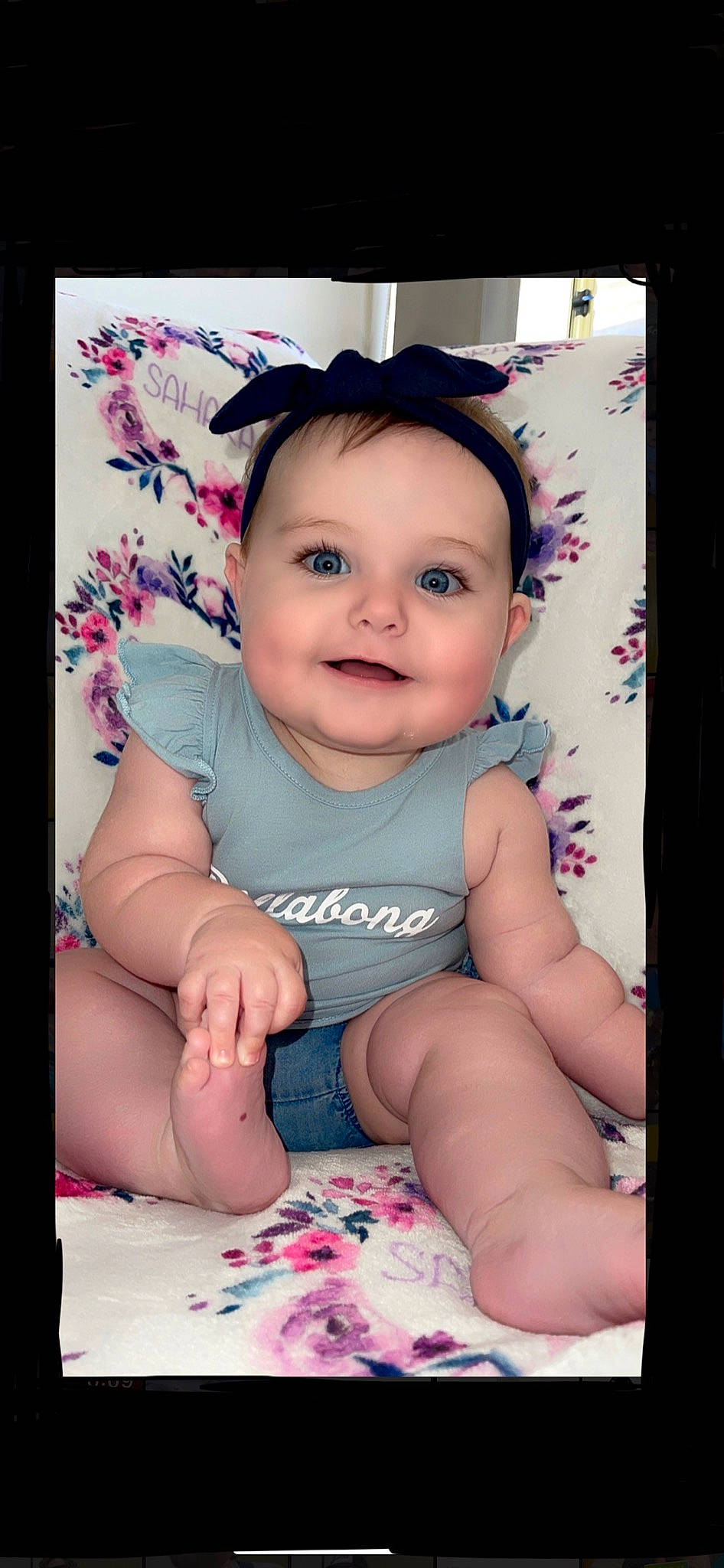 Sahara joined the competition — help win amazing prizes! baby, baby_toddler_clothing, cheek, eyebrow, eyelash, finger, flash_photography, hair, happy, head, headgear, iris, joy, lip, magenta, person, pink, purple, skin, sleeve
