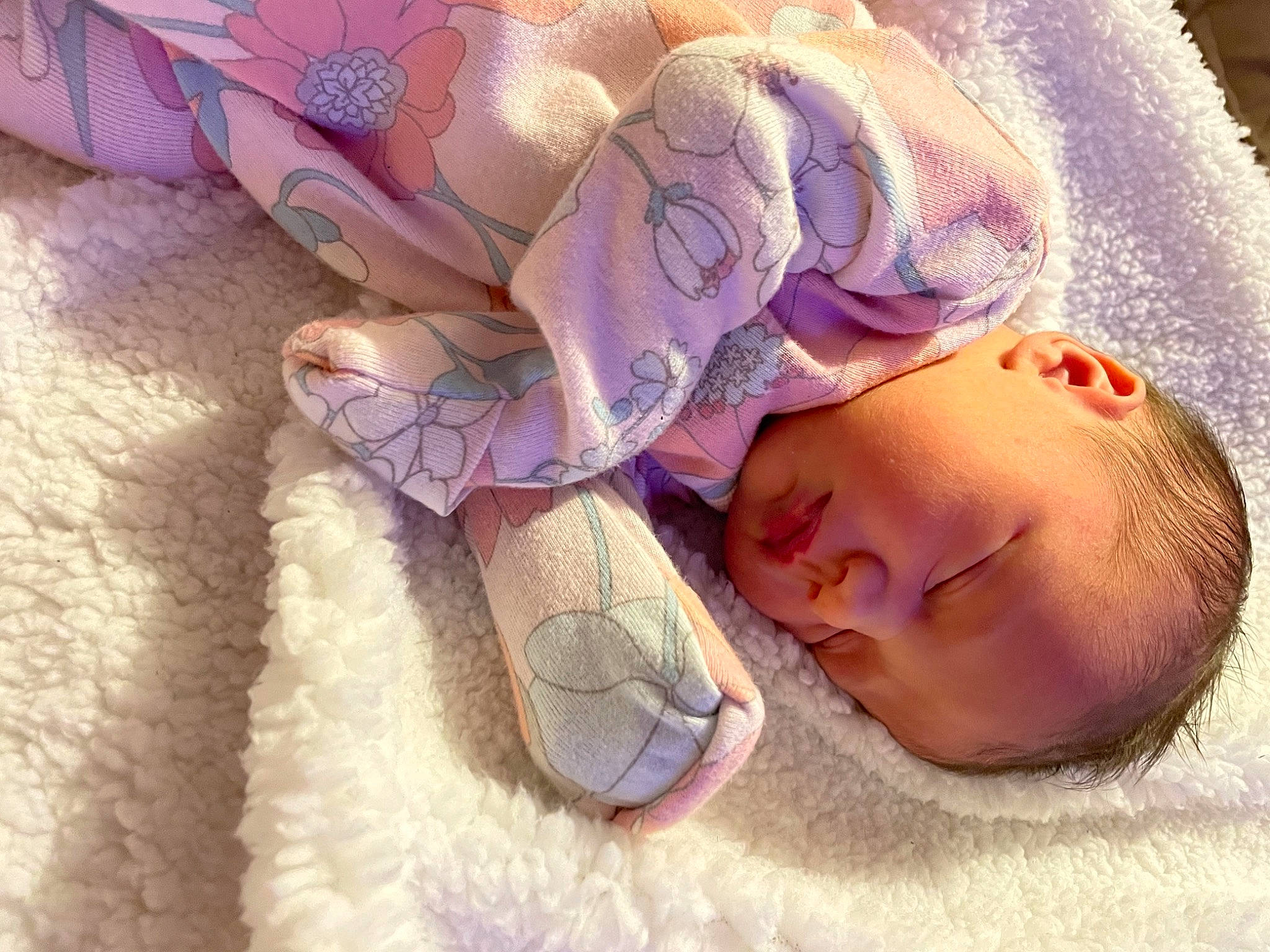 Kinsley joined the competition — help win amazing prizes! baby, baby_sleeping, baby_toddler_clothing, bed, bedding, cheek, comfort, finger, hand, headgear, human_body, leg, linens, nose, person, pink, purple, skin, textile, toddler