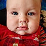 Célestin participe au concours pour gagner de l'argent avec cette photo : baby, blue_eyes, casual, cheeks, child, closeup, cute, expressionless, face, hand, head, human, indoor, infant, person, portrait, red_clothing, skin, striped_sleeves, young