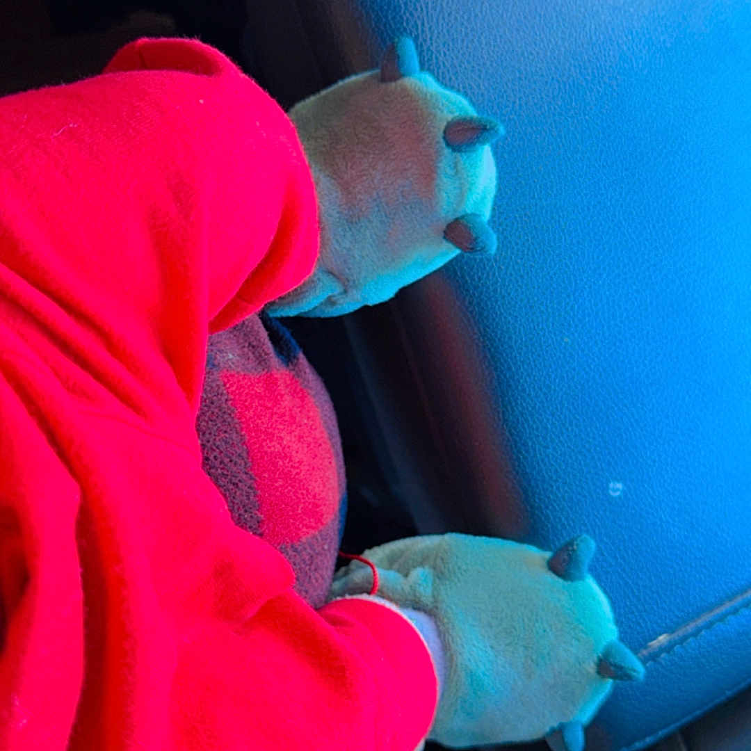 Yoseph joined the competition — help win amazing prizes! animal_slippers, blue_background, bundled_up, car, car_seat, casual, child, cozy, fuzzy_slippers, hooded_outfit, indoor, leather_seat, portrait, red_clothing, seated, small_person, toddler, travel, vehicle_interior, winter_clothing