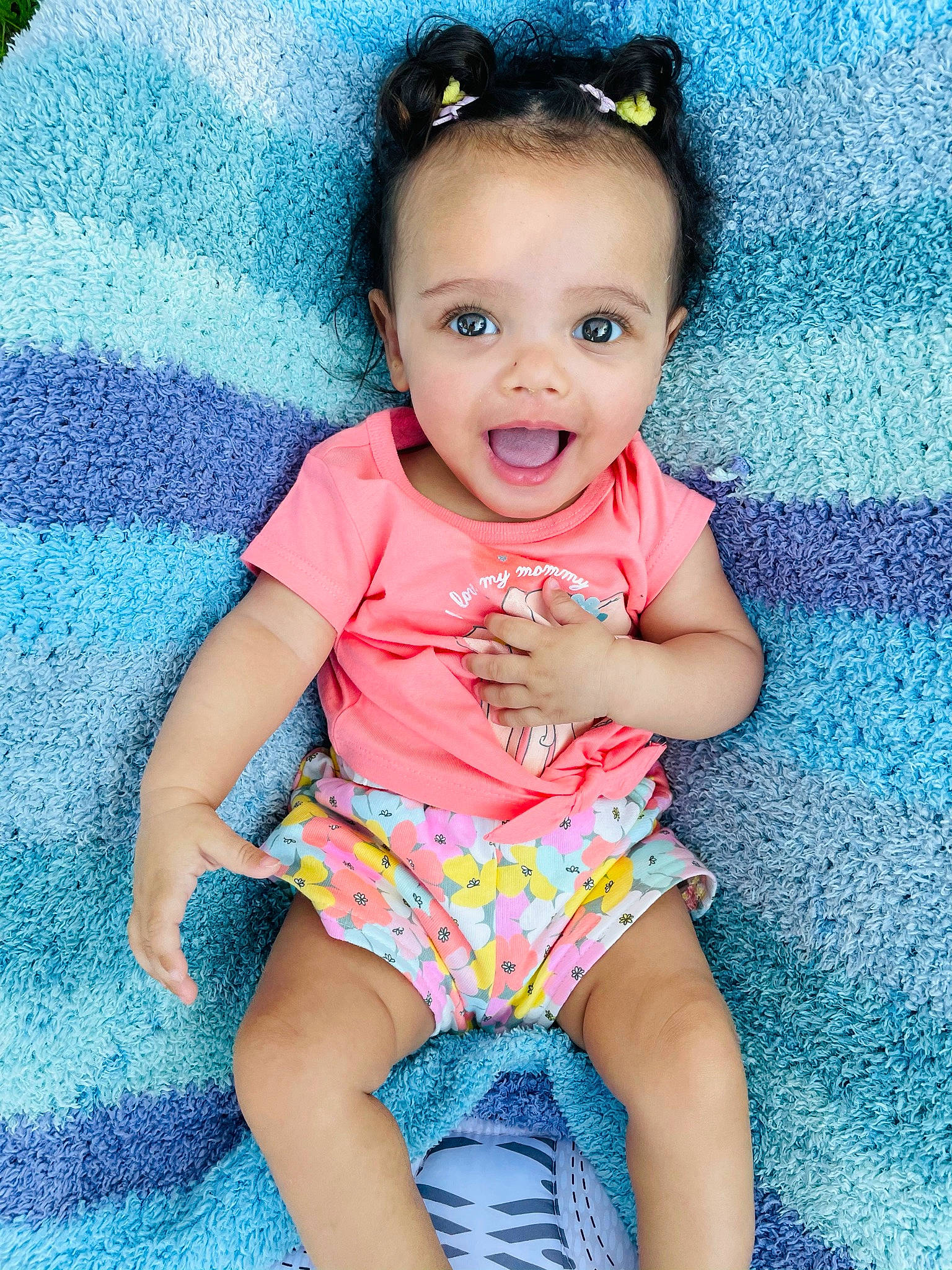 Meilani is registered to the contest to win money with this photo: azure, baby_toddler_clothing, blue, cheek, eye, face, hair, happy, head, human_body, leg, lip, person, photograph, product, purple, skin, sleeve, smile, textile