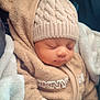 baby, sleeping, hat, pom_pom, knitted, blanket, cozy, warm, clothing, child, cute, infant, closeup, soft, bundle, face, portrait, relax, wearing, rest