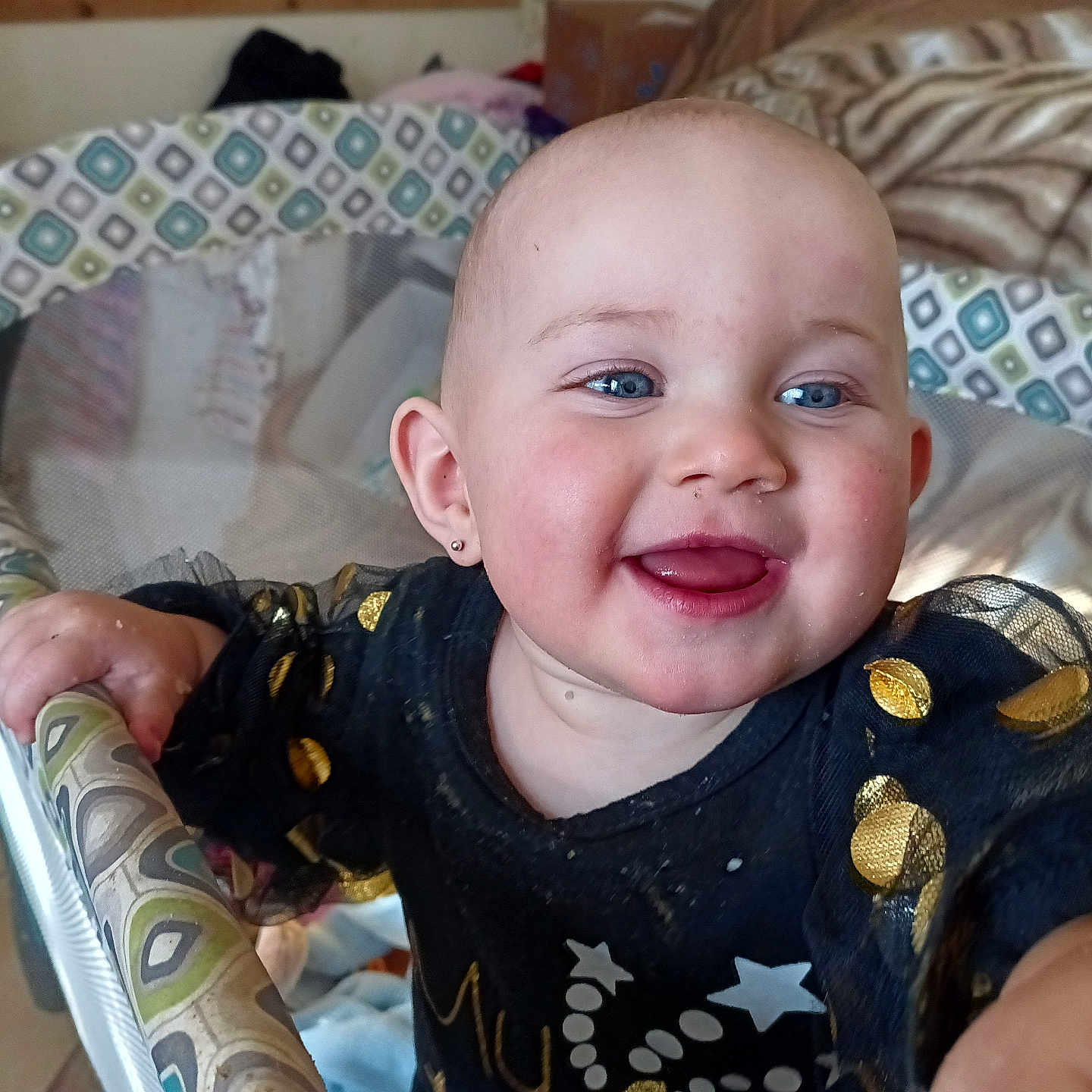 Linda joined the competition — help win amazing prizes! baby, babylaughing, bed, bodypart, couch, crib, cushion, face, finger, furniture, hand, happy, head, homedecor, infantbed, laughing, person, photography, portrait, smile