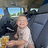Kairi joined the competition — help win amazing prizes! blue_sky, car_interior, car_seat, chicken_nuggets, child, clothing, daytime, face, food, french_fries, happy, person, seat, seatbelt, smile, sunlight, toddler, trees, vehicle, window