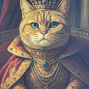 Stella a rejoint le concours — aidez-le/la à gagner de superbes lots ! cat, crown, jewelry, necklace, robe, portrait, regal, royalty, blue_eyes, fur, whiskers, luxury, ornate, majestic, animal_portrait, costume, indoor, feline, closeup, decorative