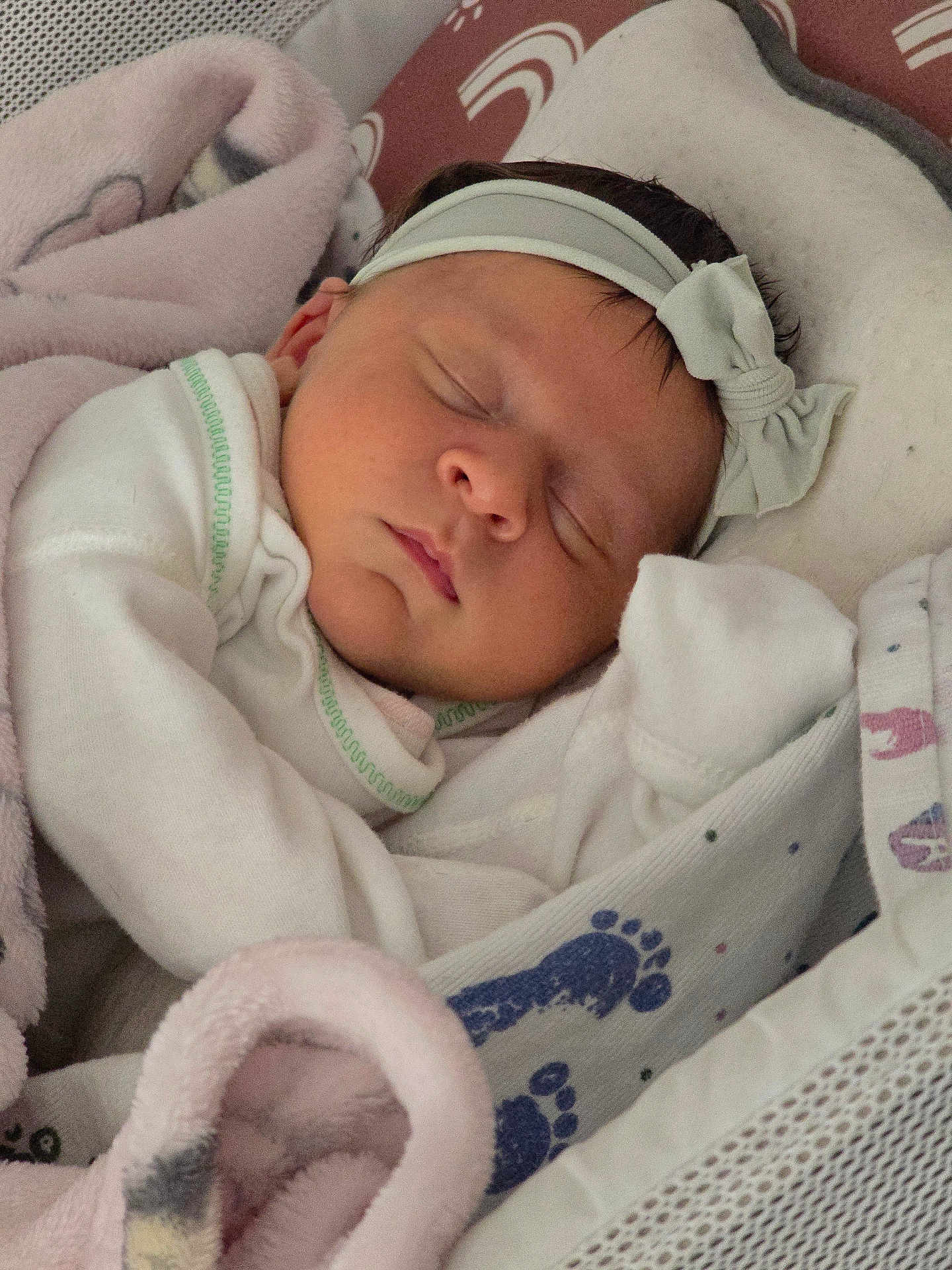 Persephone is registered to the contest to win money with this photo: baby, sleeping, blanket, headband, bow, infant, cozy, soft, face, clothing, newborn, cute, rest, comfort, indoors, portrait, peaceful, wrapped, child, nap