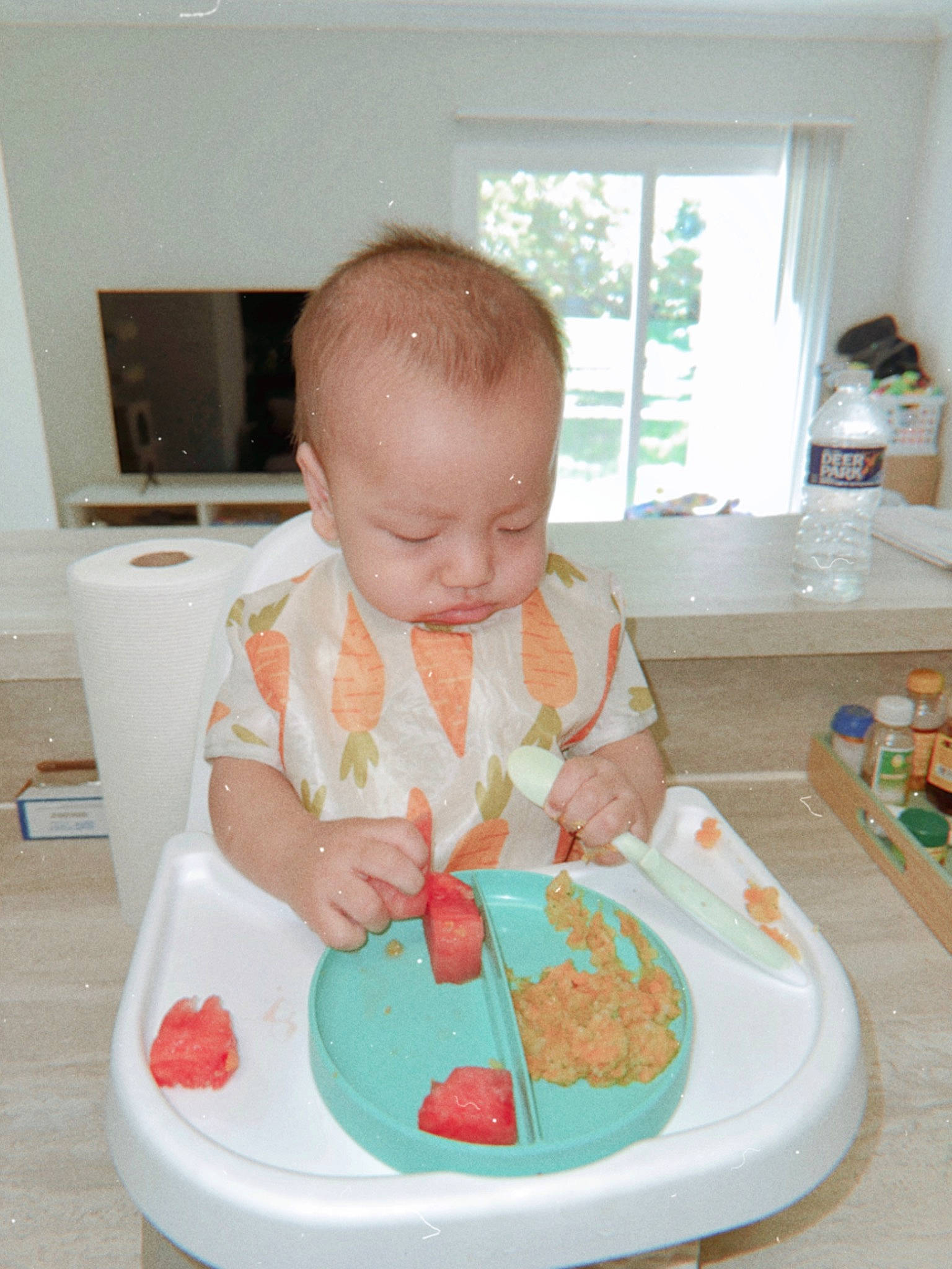 Cyrus joined the competition — help win amazing prizes! baby, baby_food, baby_products, baby_toddler_clothing, baby_toys, bathing, chair, child, comfort_food, eating, food, icing, person, plate, play, room, sitting, sweetness, tableware, toddler