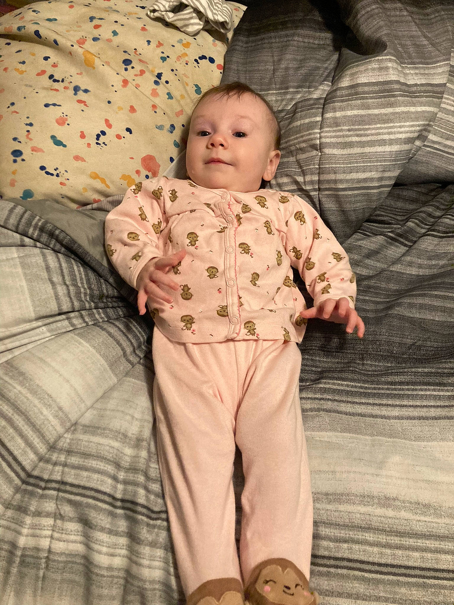 Katalina joined the competition — help win amazing prizes! baby, baby_toddler_clothing, child, collar, comfort, dress_shirt, happy, linens, orange, pattern, peach, person, plaid, portrait_photography, sitting, sleeve, smile, tartan, textile, toddler